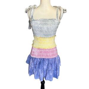 Free The Roses Women's XS Cotton Multicolor Smocked Tiered Midi Dress